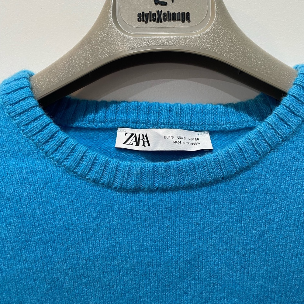 Zara turquoise 100% wool short sleeve top size small - Picture 3 of 5